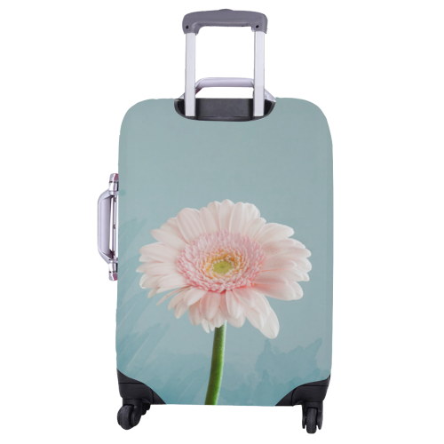 Gerbera Daisy - Pink Flower on Watercolor Blue Luggage Cover/Large 26"-28"