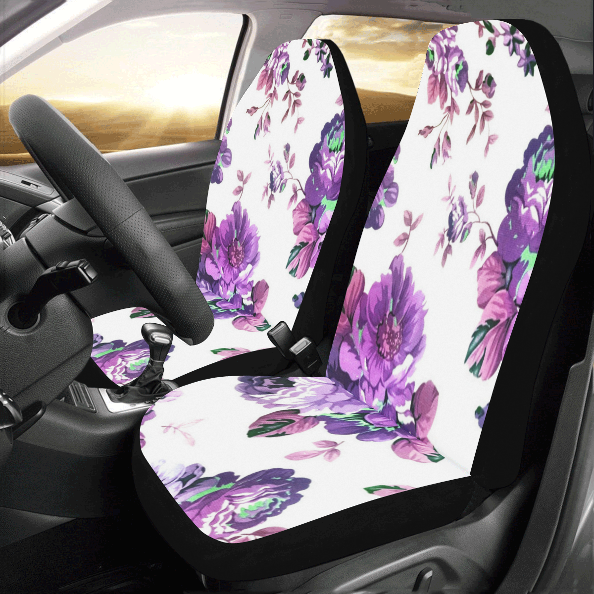 Textured Flowers Purple Car Seat Covers (Set of 2)