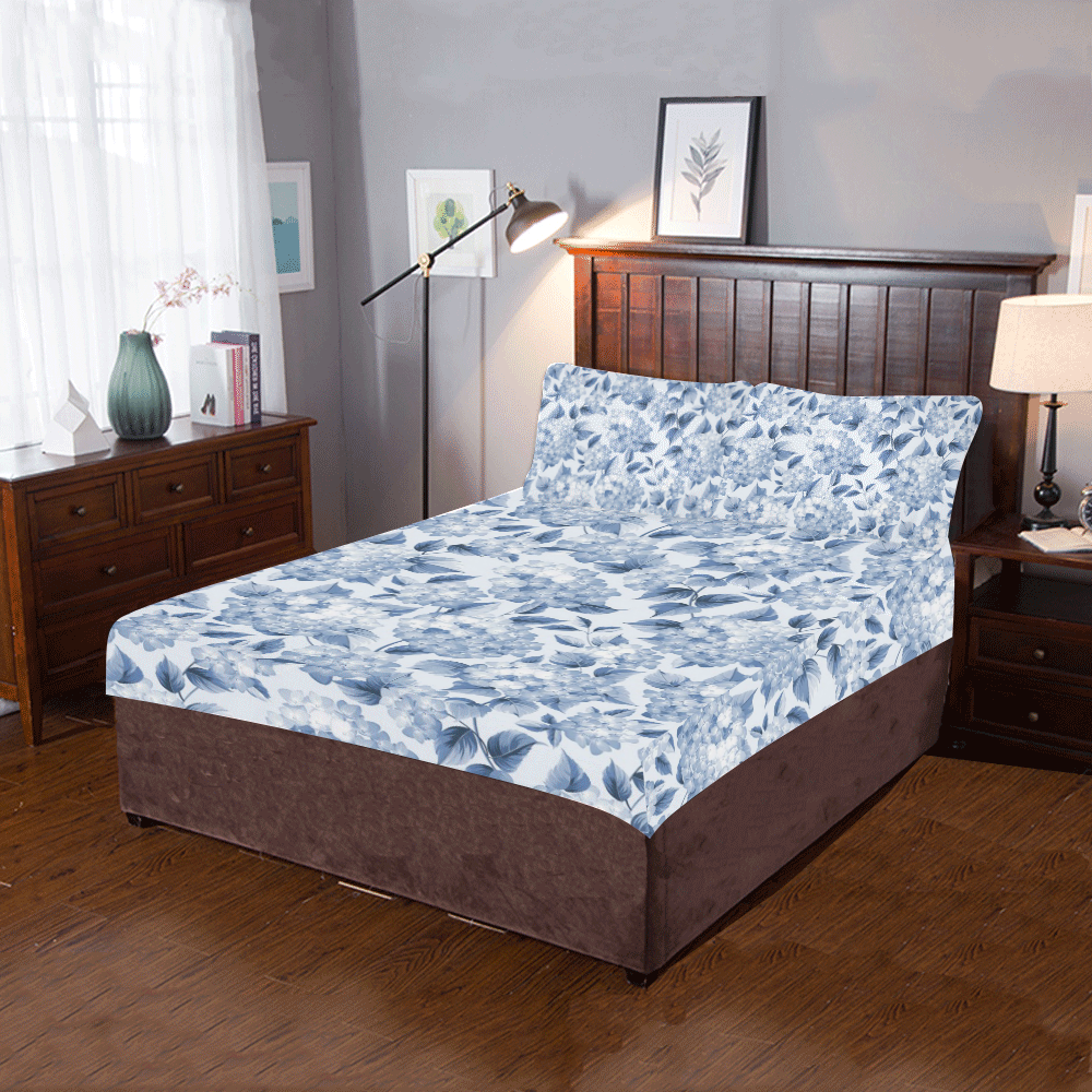 Blue and White Floral Pattern 3-Piece Bedding Set