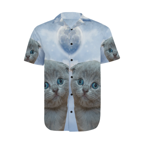 Lonely Little Kitty Men's Short Sleeve Shirt with Lapel Collar (Model T54)