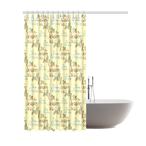 Christmas 'Tis The Season Pattern on Yellow Shower Curtain 69"x84"