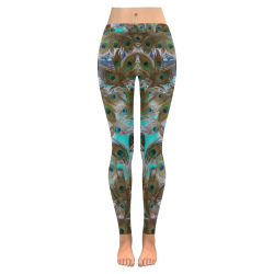 peacock feathers design Women's Low Rise Leggings (Invisible Stitch) (Model L05)
