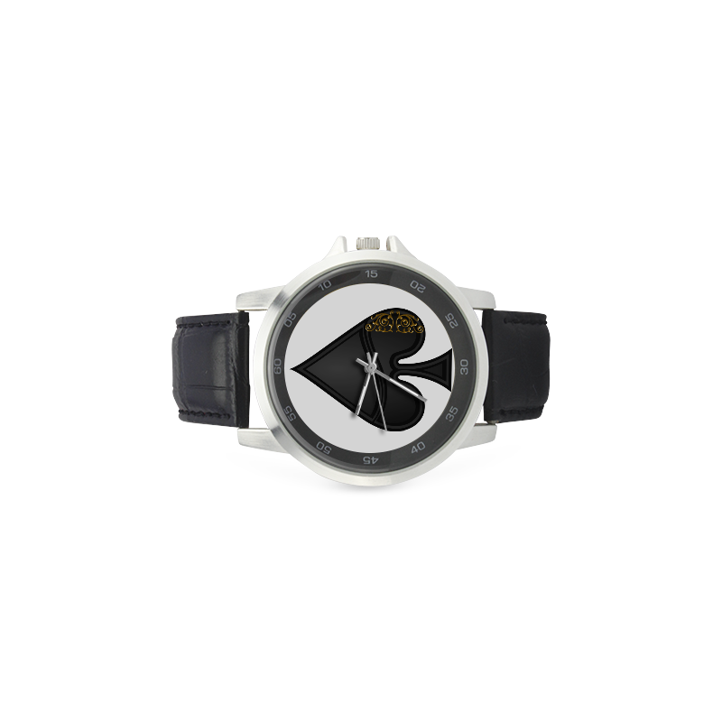 Spade Las Vegas Symbol Playing Card Shape Unisex Stainless Steel Leather Strap Watch(Model 202)