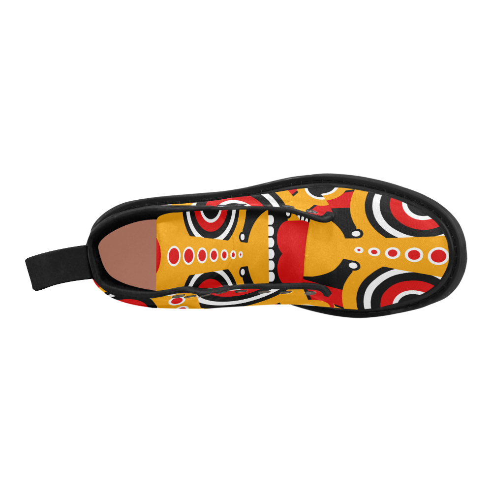 Red Yellow Tiki Tribal Martin Boots for Women (Black) (Model 1203H)
