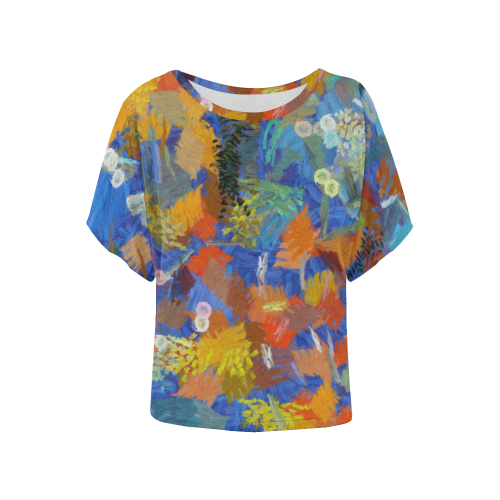 Colorful paint strokes Women's Batwing-Sleeved Blouse T shirt (Model T44)
