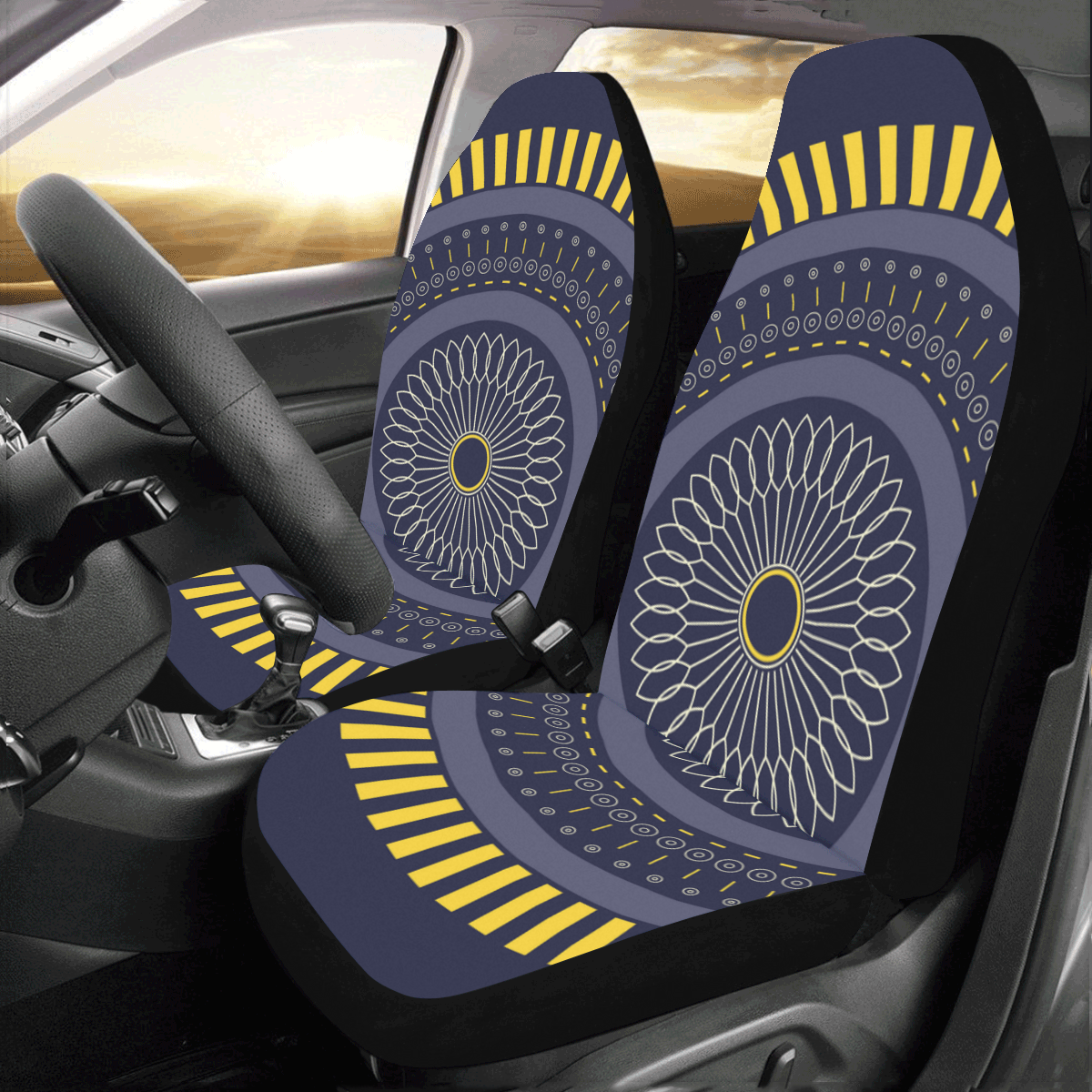 blue zen mandala circle Car Seat Covers (Set of 2)