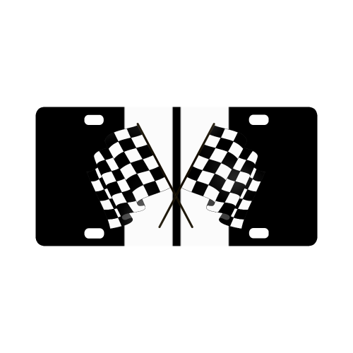 Checkered Flags, Race Car Stripe, Black and White Classic License Plate