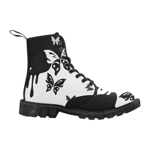 Animals Nature - Splashes Tattoos with Butterflies Martin Boots for Women (Black) (Model 1203H)