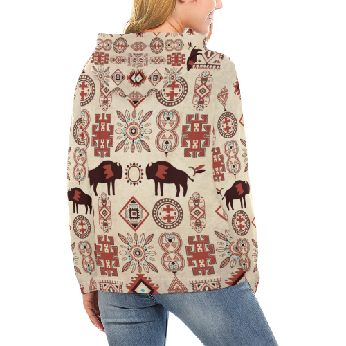 American Native Buffalo All Over Print Hoodie for Women (USA Size) (Model H13)