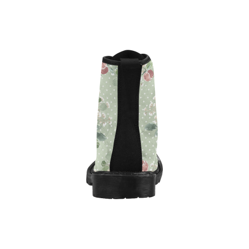 Green Pink Floral Boots, Watercolor Martin Boots for Women (Black) (Model 1203H)