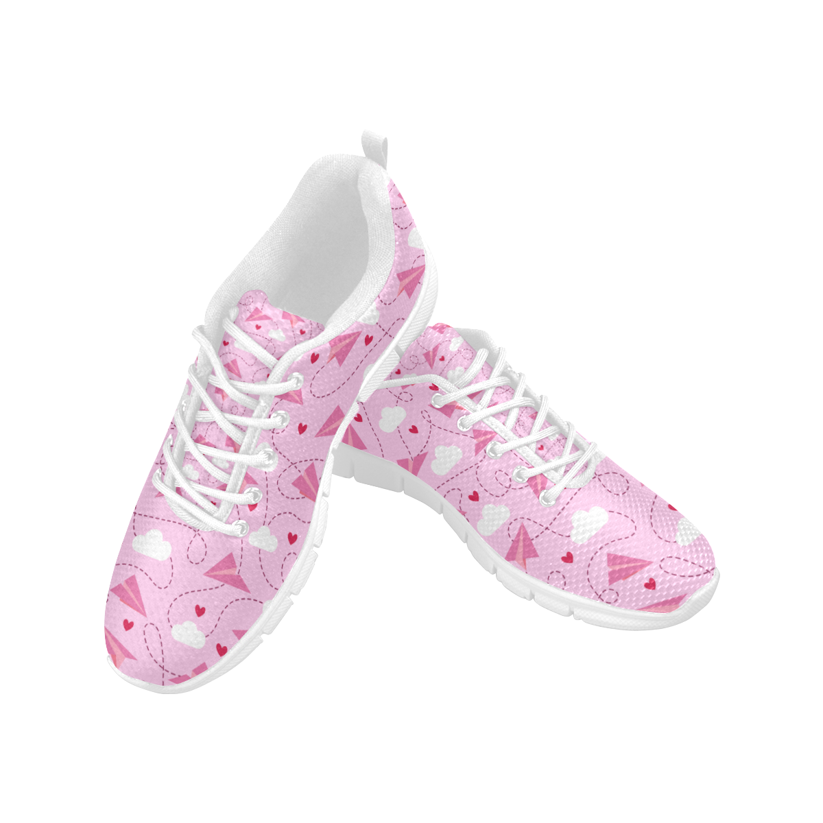 Pink Love Paper Planes white sole Women's Breathable Running Shoes/Large (Model 055)