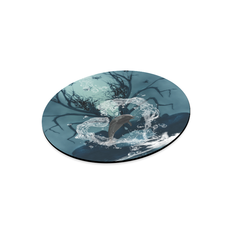 Dolphin jumping by a heart Round Mousepad