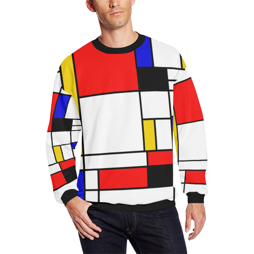 Bauhouse Composition Mondrian Style Men's Oversized Fleece Crew Sweatshirt/Large Size(Model H18)