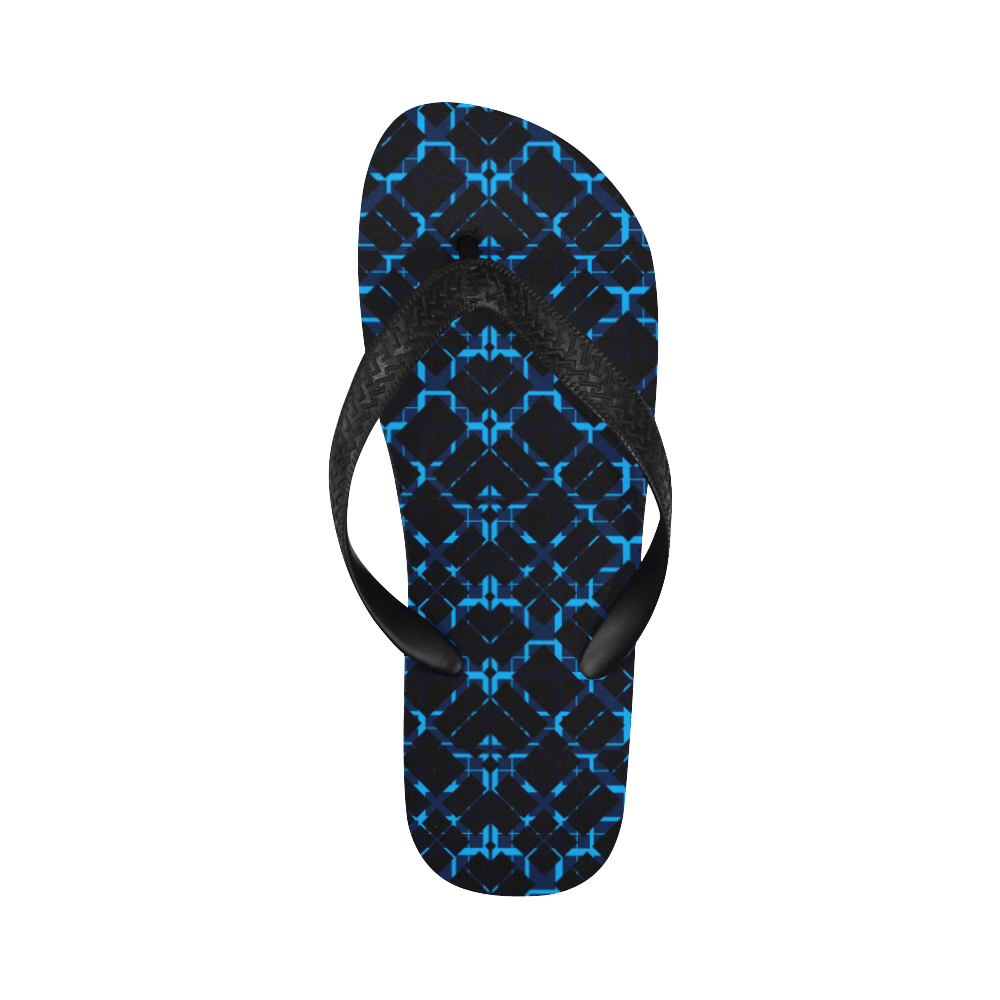 Diagonal Blue & Black Plaid  modern style Flip Flops for Men/Women (Model 040)