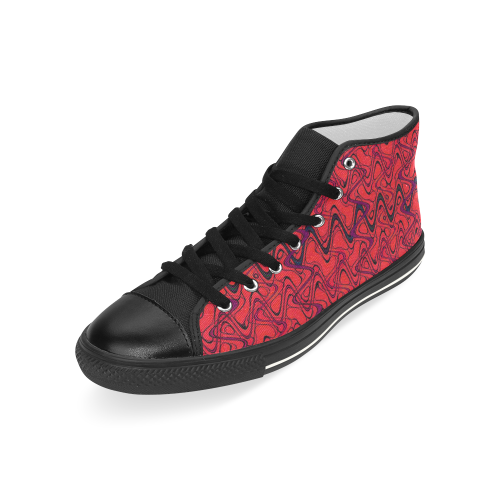 Red and Black Waves pattern design Men’s Classic High Top Canvas Shoes (Model 017)