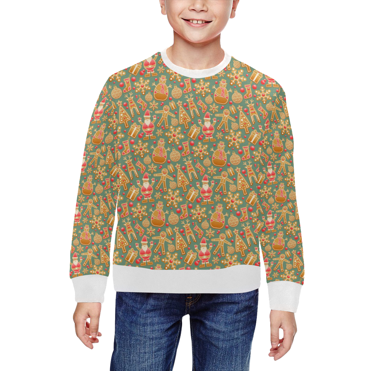 Christmas Gingerbread Icons Pattern All Over Print Crewneck Sweatshirt for Kids (Model H29)