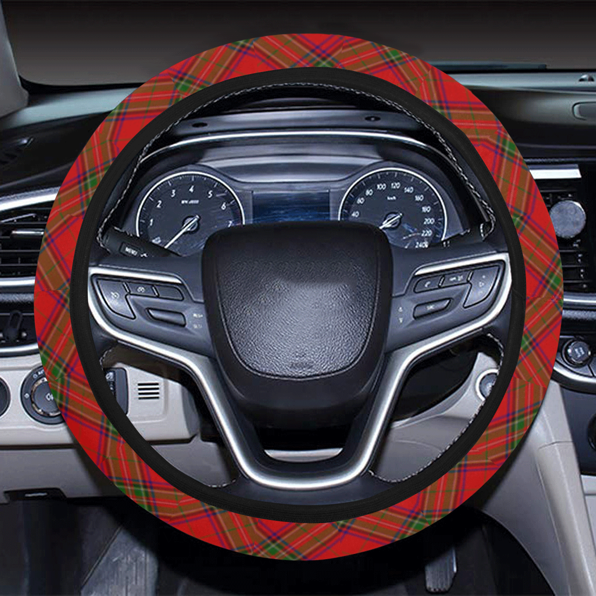 Red Tartan Plaid Pattern Steering Wheel Cover with Elastic Edge