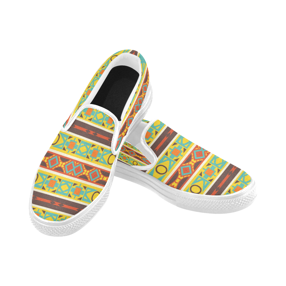 Ovals rhombus and squares Men's Unusual Slip-on Canvas Shoes (Model 019)