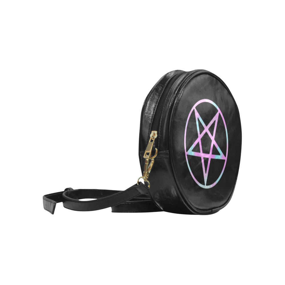Witchy Witch Reverse Star Gothic Leather Round Sling Bag (Model 1647)