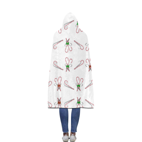 Christmas Candy Canes with Bows Flannel Hooded Blanket 56''x80''