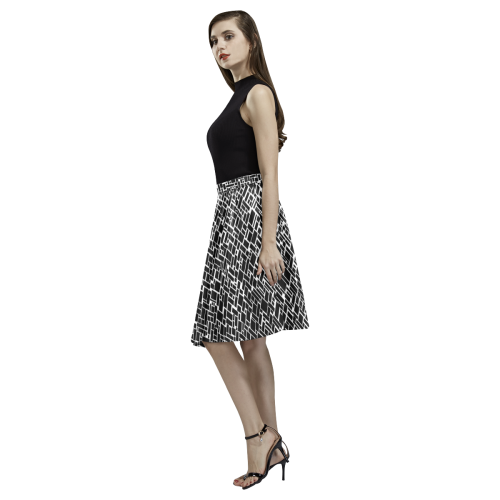 BLACK AND WHITE BOX PATTERN Melete Pleated Midi Skirt (Model D15)