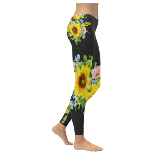 Fairlings Delight's Sunflower Bouquets 53086B2 Women's Low Rise Leggings (Invisible Stitch) (Model L05)