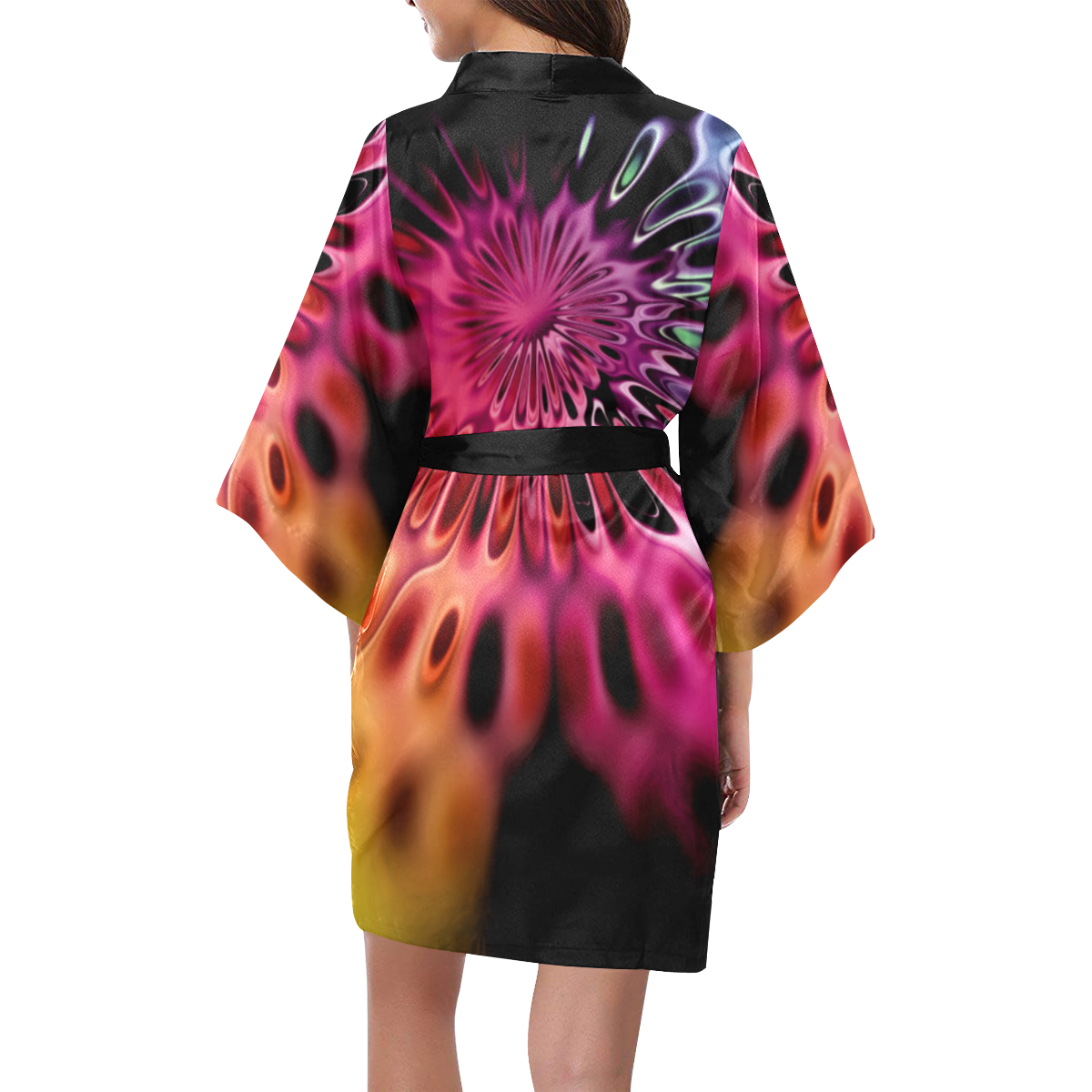 Magic Flower Flames Fractal - Psychedelic Colors Kimono Robe