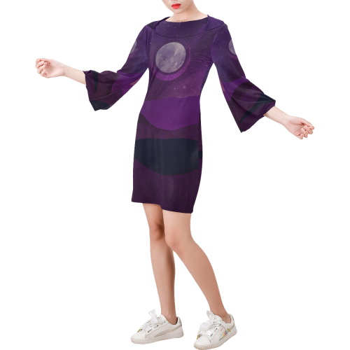 Purple Moon Night Bell Sleeve Dress (Model D52)