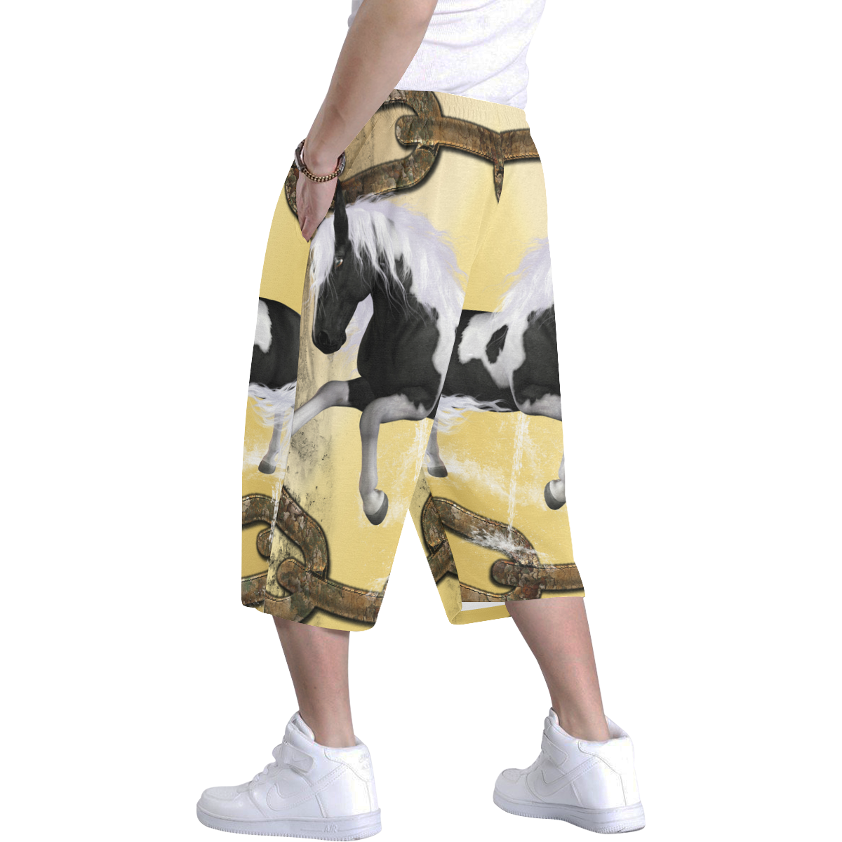 Horse in black and white Men's All Over Print Baggy Shorts (Model L37)