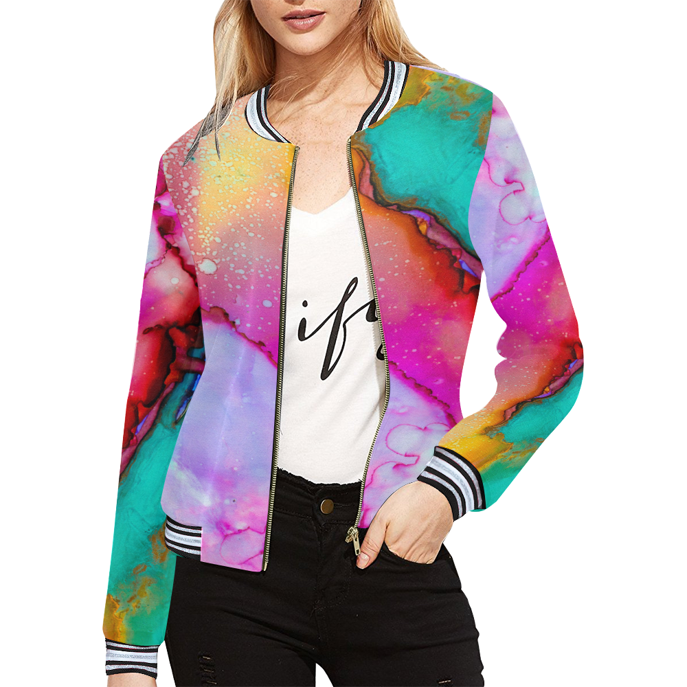 colorful All Over Print Bomber Jacket for Women (Model H21)