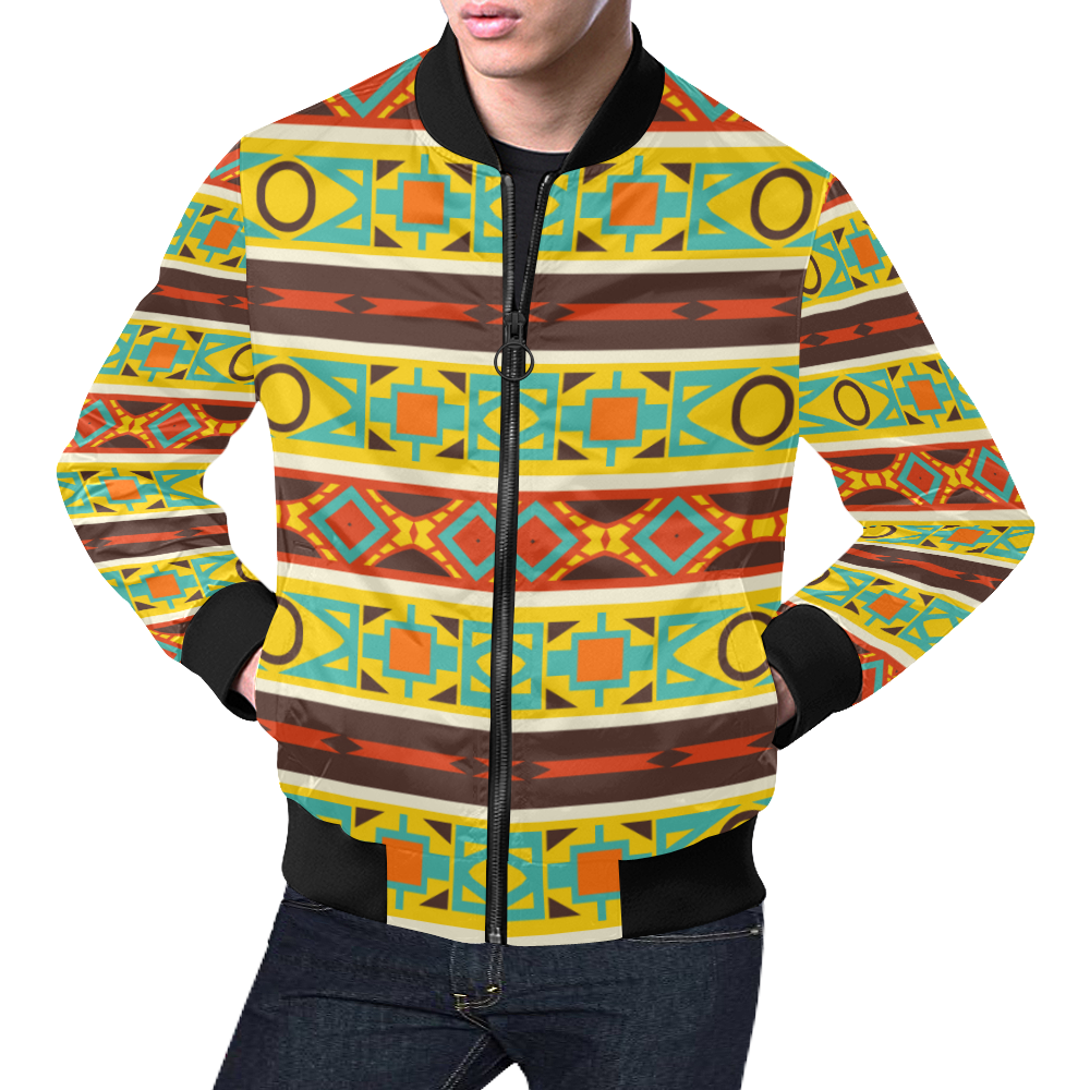 Ovals rhombus and squares All Over Print Bomber Jacket for Men (Model H19)