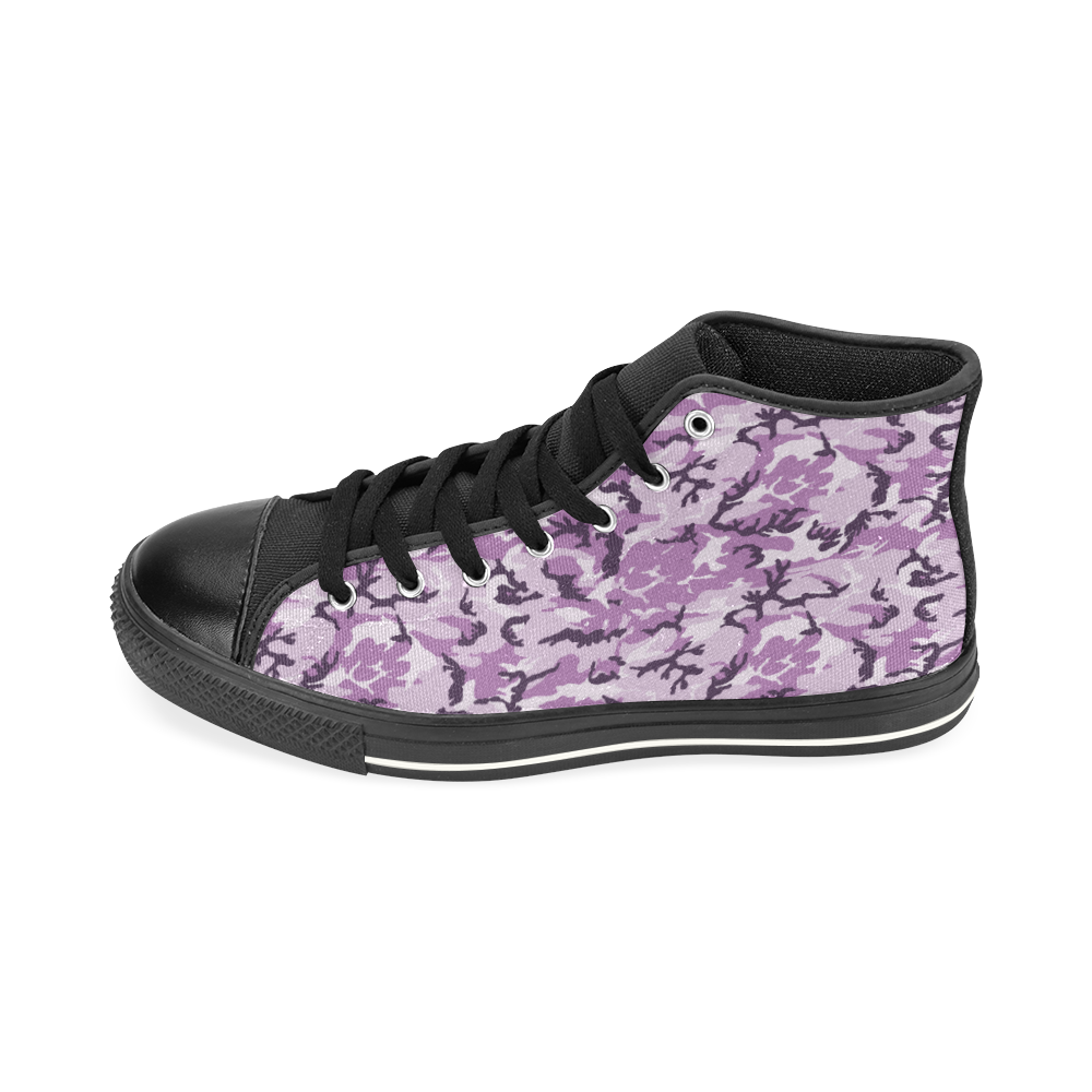 Woodland Pink Purple Camouflage High Top Canvas Shoes for Kid (Model 017)