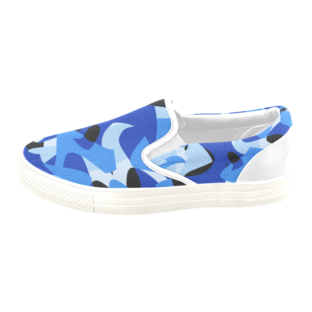 Camouflage Abstract Blue and Black Women's Unusual Slip-on Canvas Shoes (Model 019)