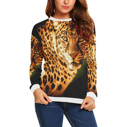 LEOPARD 2 All Over Print Crewneck Sweatshirt for Women (Model H18)