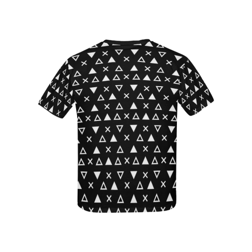 Geo Line Triangle Kids' All Over Print T-Shirt with Solid Color Neck (Model T40)