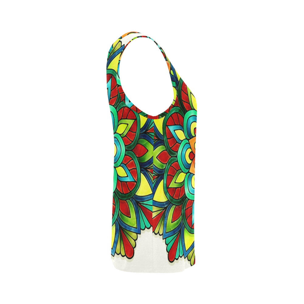 Colorfeel Yellow/Greens/Red/Blues Mandala Flower Multi-Colored Design By Me by Doris Clay-Kersey All Over Print Tank Top for Women (Model T43)