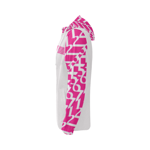 NUMBERS Collection 1234567 White/Pink Flag/Sleeves All Over Print Full Zip Hoodie for Women (Model H14)