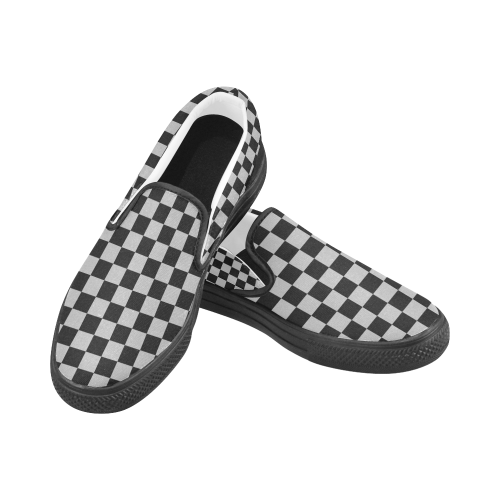 Checkerboard Black and Silver Slip-on Canvas Shoes for Men/Large Size (Model 019)