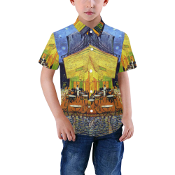 Vincent Willem van Gogh - Cafe Terrace at Night Boys' All Over Print Short Sleeve Shirt (Model T59)