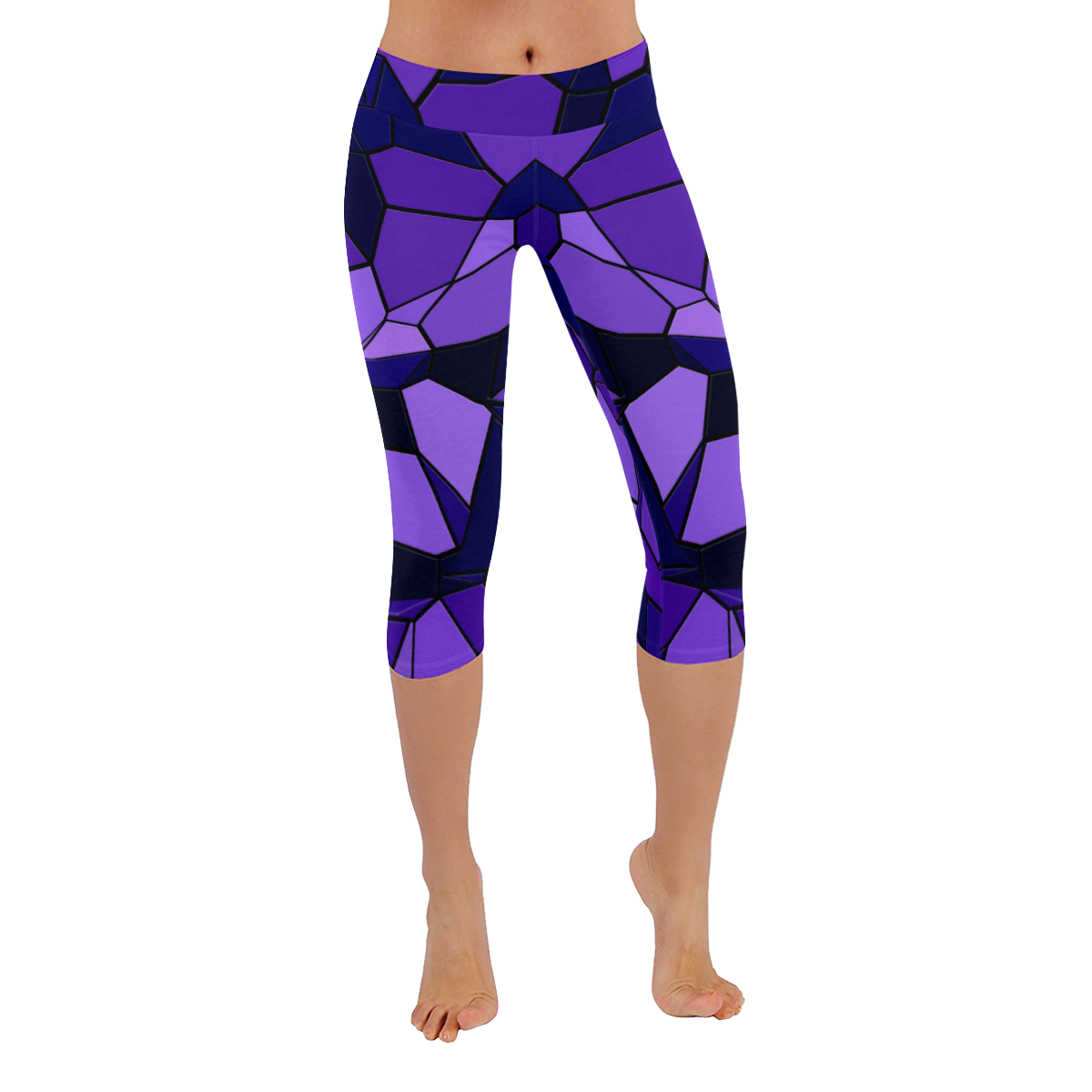 Lavender LoPoly Women's Low Rise Capri Leggings (Invisible Stitch) (Model L08)