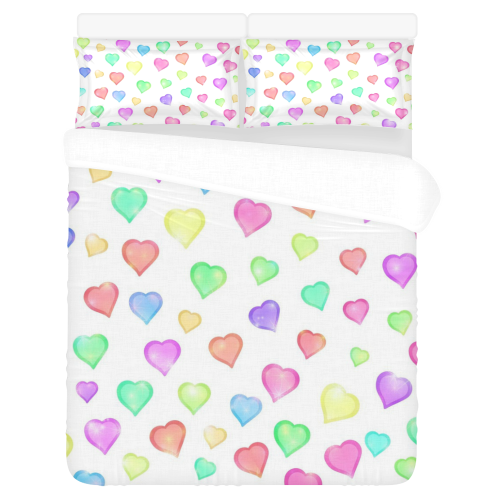 Pastel Hearts 3-Piece Bedding Set