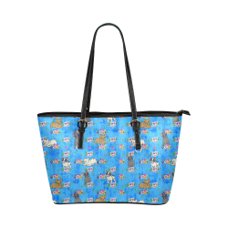 Frenchies in Flowers Leather Tote Bag/Small (Model 1651)