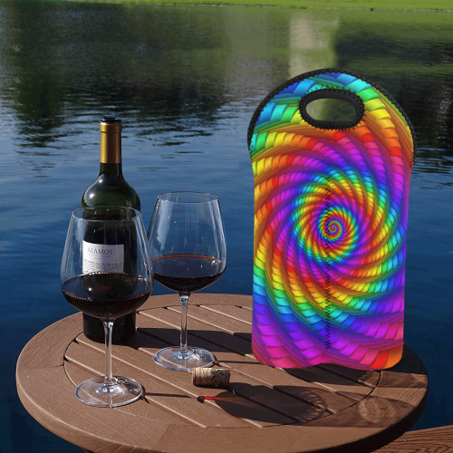 Psychedelic Rainbow Spiral Wine Bag 2-Bottle Neoprene Wine Bag