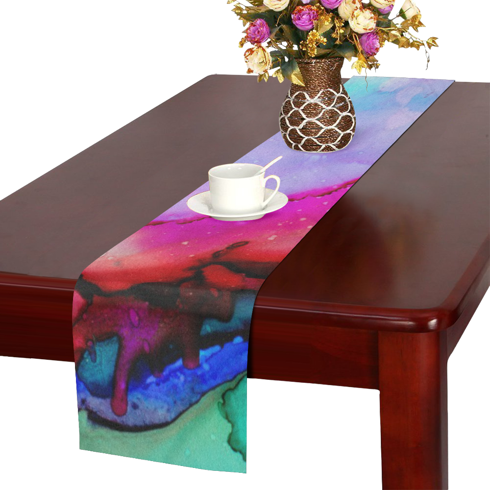 Red purple green ink Table Runner 16x72 inch