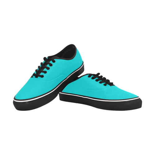 color dark turquoise Classic Men's Canvas Low Top Shoes (Model E001-4)