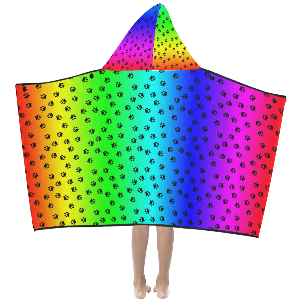 rainbow with black paws Kids' Hooded Bath Towels