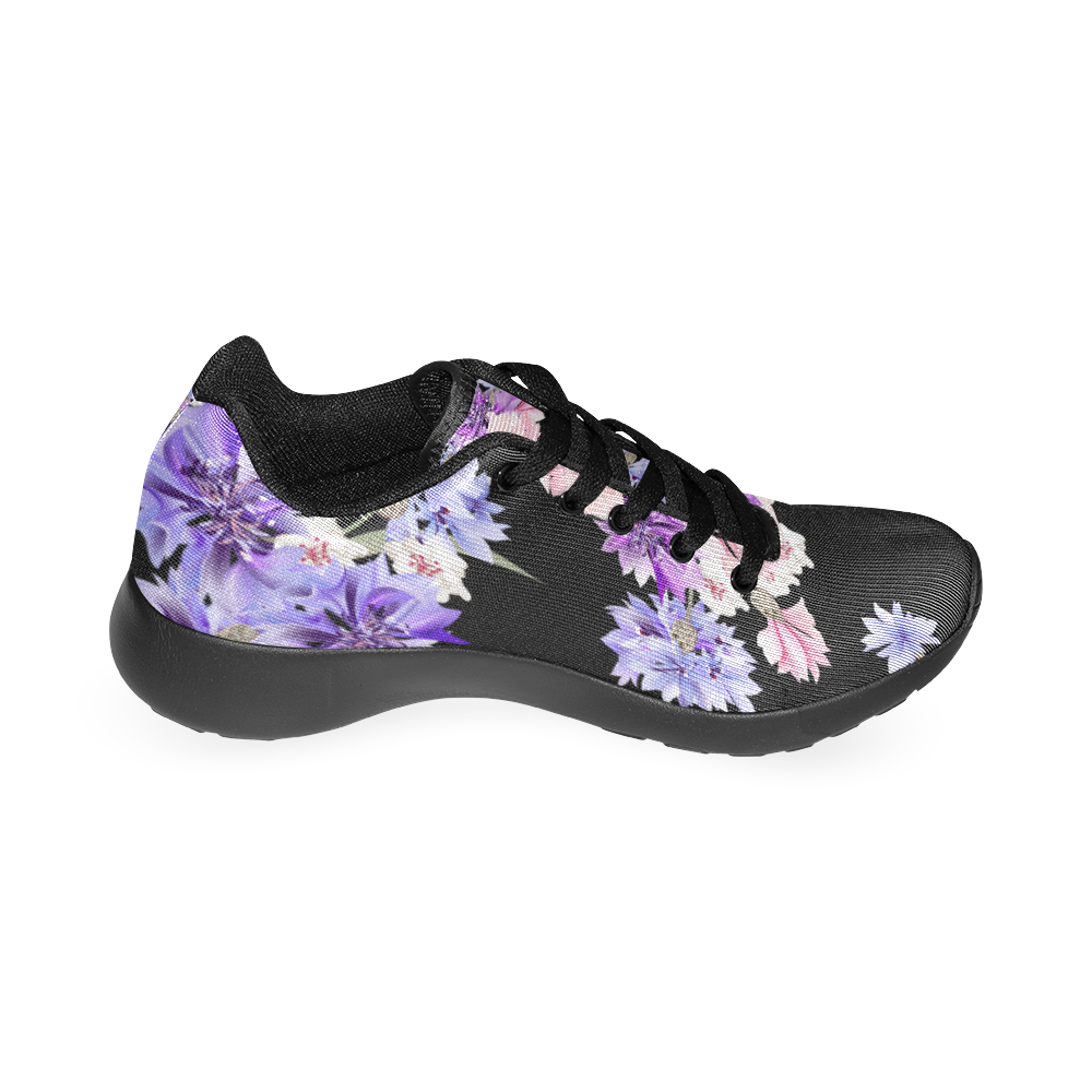 Lilac flowers On black Men's Running Shoes/Large Size (Model 020)