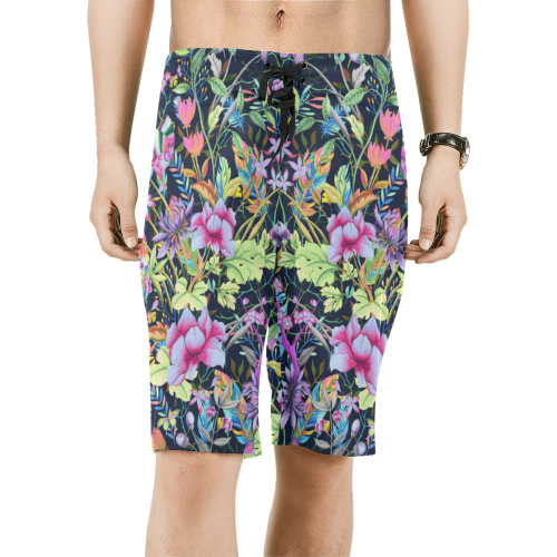 Tropical Flowers Butterflies Feathers Wallpaper 1 Men's All Over Print Board Shorts (Model L16)