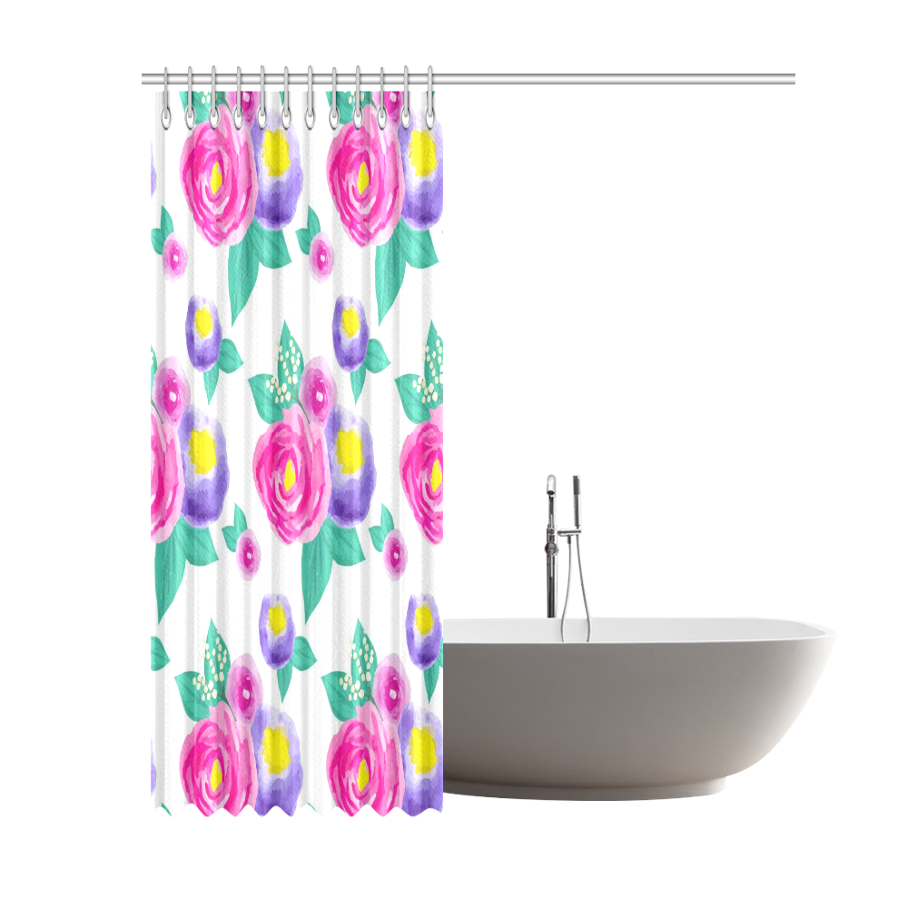 Watercolor Flowers Shower Curtain 69"x84"