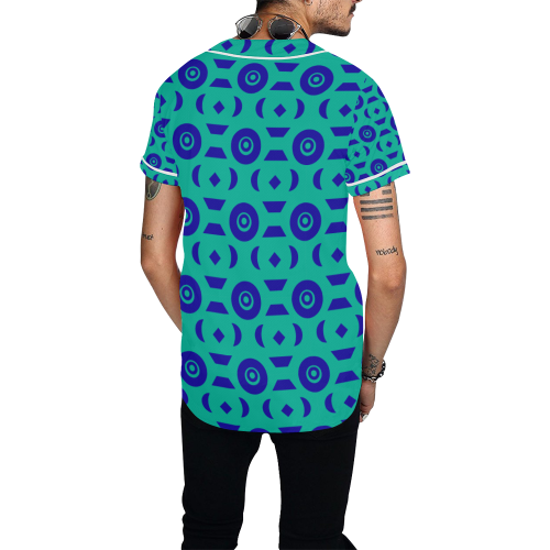 Blue Geometric Shapes in Turquoise All Over Print Baseball Jersey for Men (Model T50)